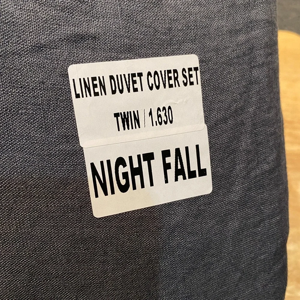 Quince European Linen Duvet Cover Set Twin Size Night Fall Blue 2 Piece w/ Shams